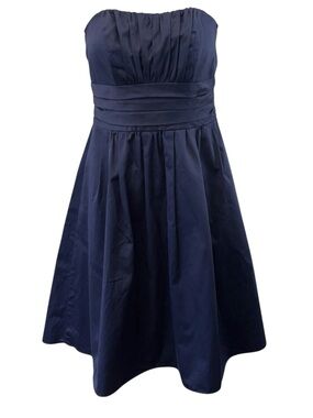 David's Bridal Navy Cotton Strapless Pleated Bodice/Skirt Cummerbund Dress (2)